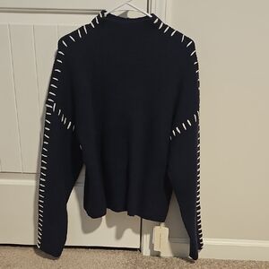 Commense Navy Mock Neck Sweater with White Stitching - NWT